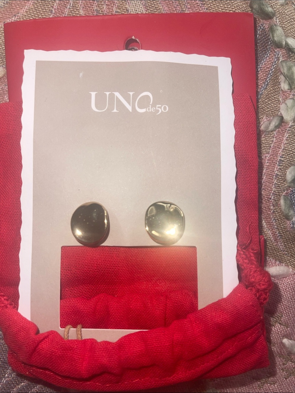 UNO de 50 Gold Button Stud Earrings